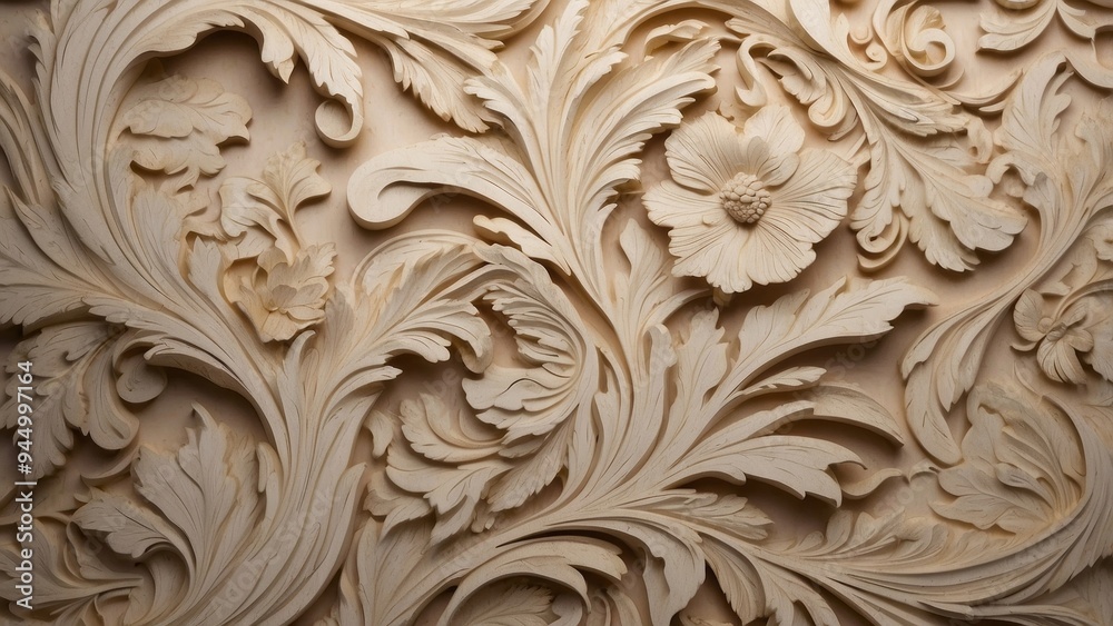 Intricate Carved Floral Design with Light Beige Hues Intricate Carved Floral Design with Light Beige Hues