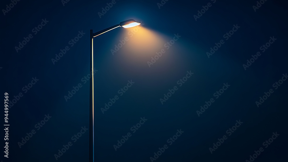 This image shows a street lamp with a bright yellow light in the dark,space for text This image shows a street lamp with a bright yellow light in the dark,space for text