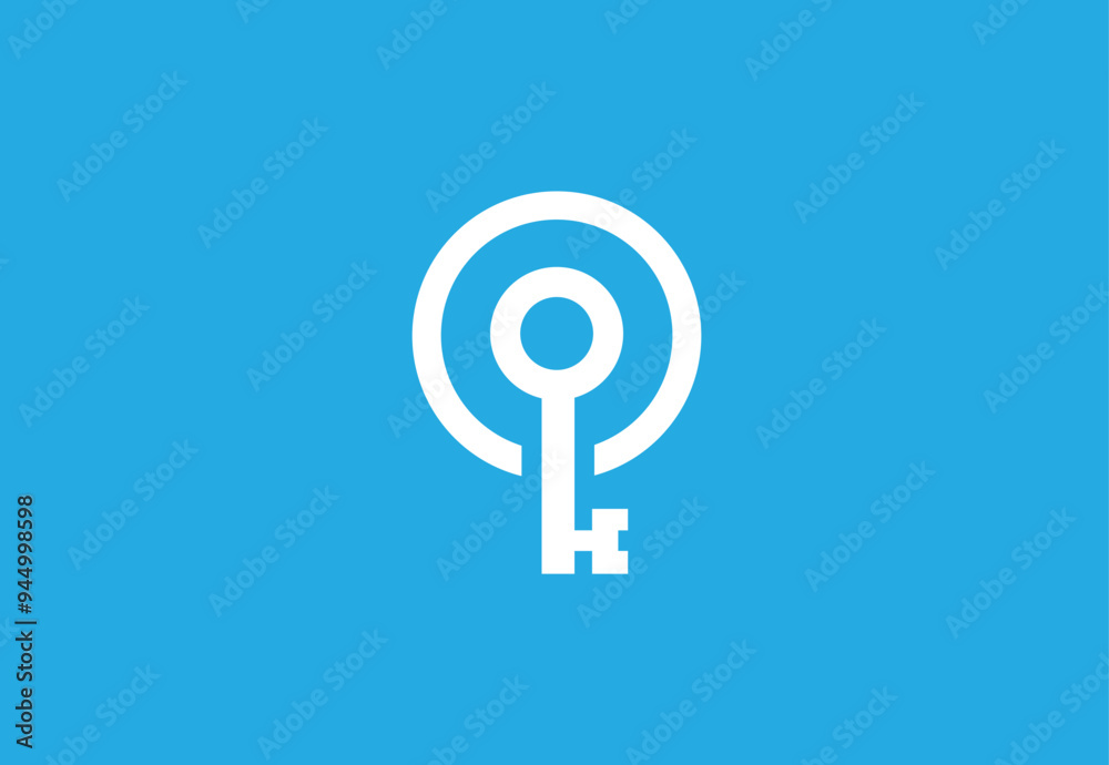 Modern Circular Key Icon on Blue - Secure Access Symbol Modern Circular Key Icon on Blue - Secure Access Symbol