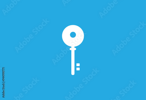 Minimalist White Key Icon on Blue Background - Secure Access Symbol