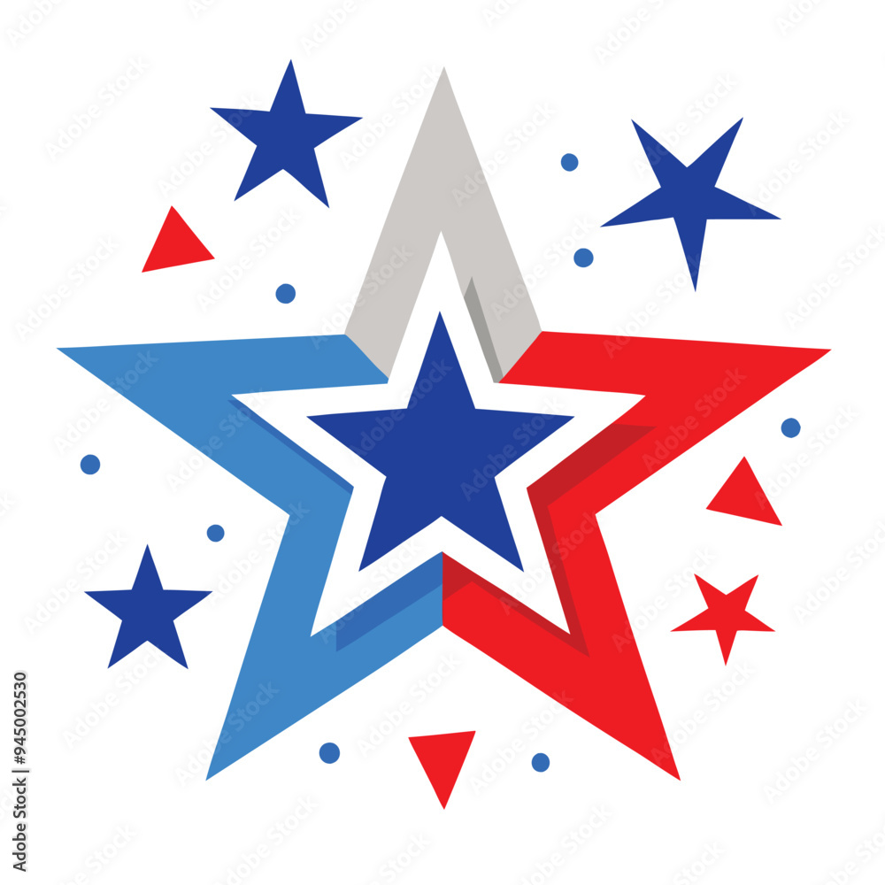 Patriotic Star Illustration in Red, White, and Blue