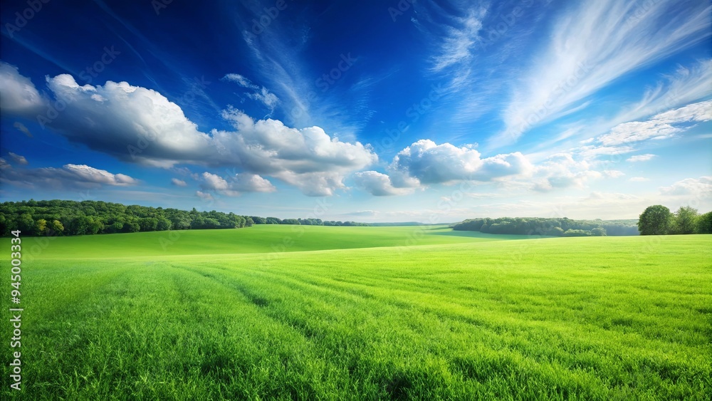 Obraz premium Lush green grass field under the clear blue sky