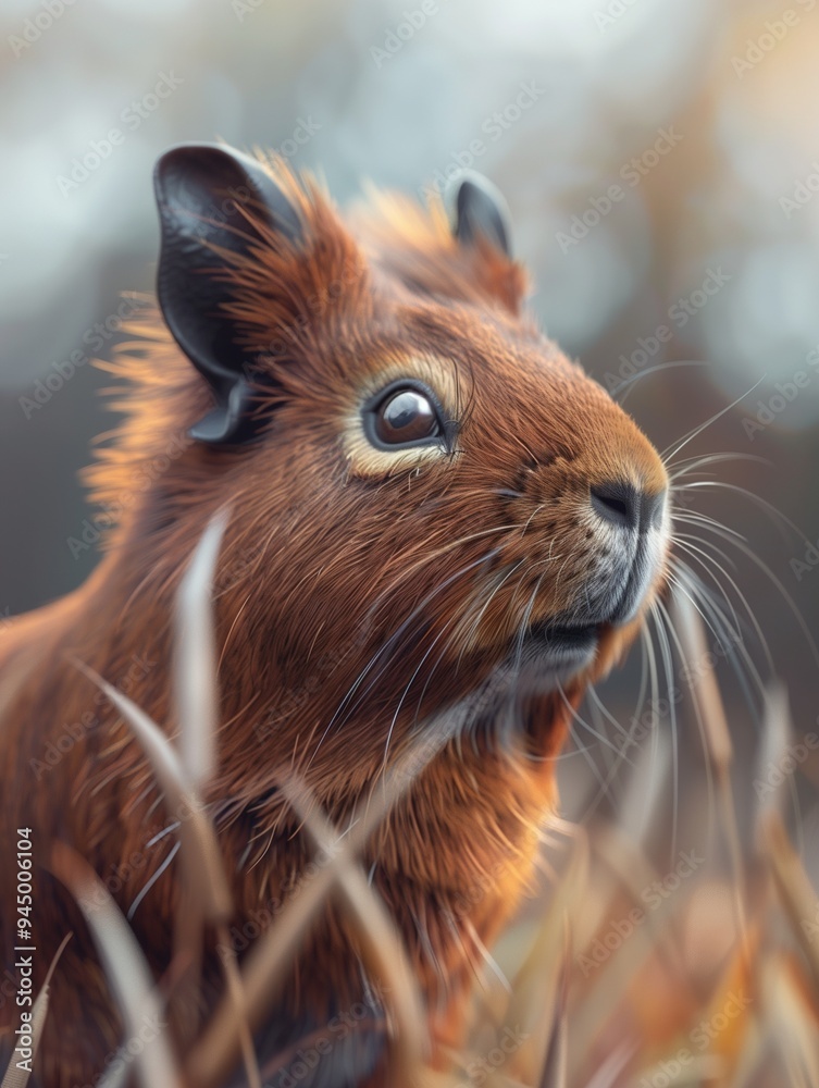 Guinea Pig, Cavy Close Up in Grassland Guinea Pig, Cavy Close Up in Grassland