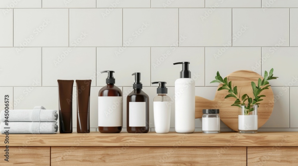 An array of anti aging skincare and grooming products for men displayed on a wooden bathroom counter including bottles jars and containers along with a towel and small potted plant creating a clean An array of anti aging skincare and grooming products for men displayed on a wooden bathroom counter including bottles jars and containers along with a towel and small potted plant creating a clean