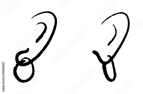 Ear with earring vector silhouette