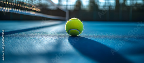 Copy space image of a ball placed on the outlined boundary of a paddle tennis court photo