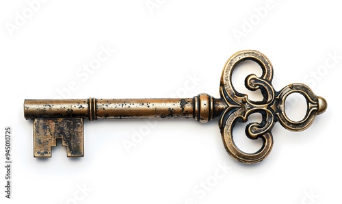 Old key isolated on white background. without shadow. 