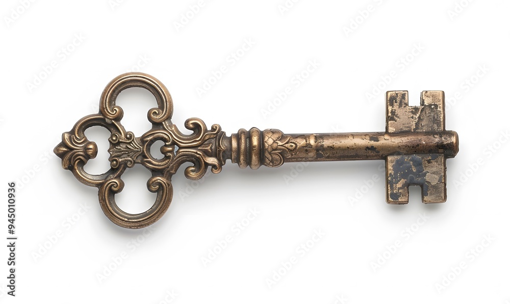 Old key isolated on white background. without shadow. Old key isolated on white background. without shadow.