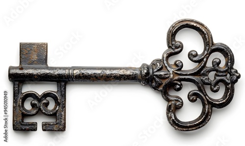 Old key isolated on white background. without shadow. 