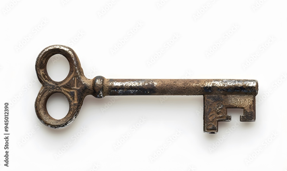 Old key isolated on white background. without shadow. Old key isolated on white background. without shadow.