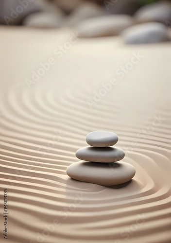 a close-up of a zen stones on the sand