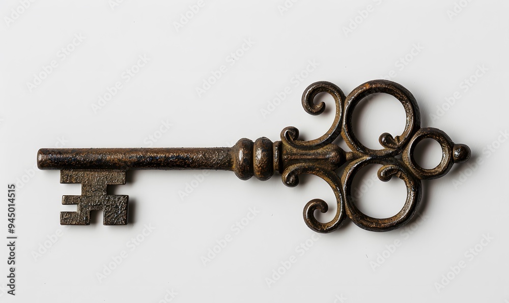 Old key isolated on white background. without shadow. Old key isolated on white background. without shadow.