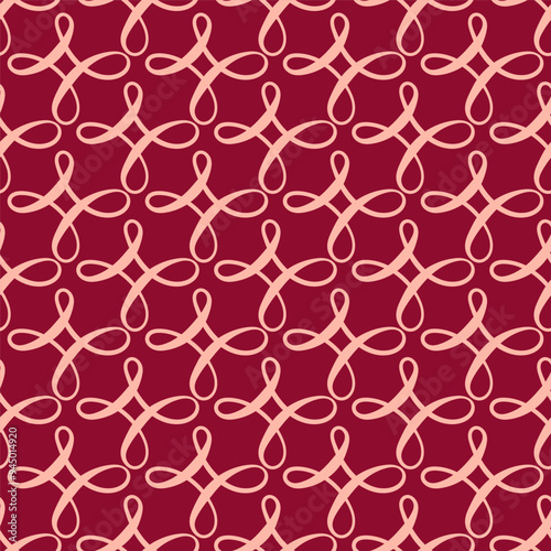 Red seamless pattern. Swirl ornament, monogram and curl. Vector illustration. Wrapping paper, textiles. Nice background