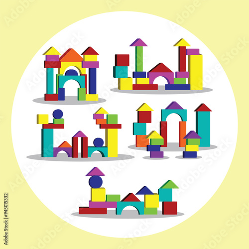 Block Castle Tower Toddler Children Toys Colorful Vector Collection