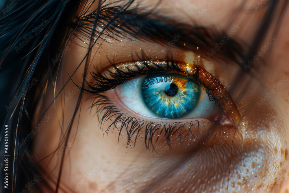 Fototapeta premium Female eye close-up. Macro. Perfect makeup and eyebrows