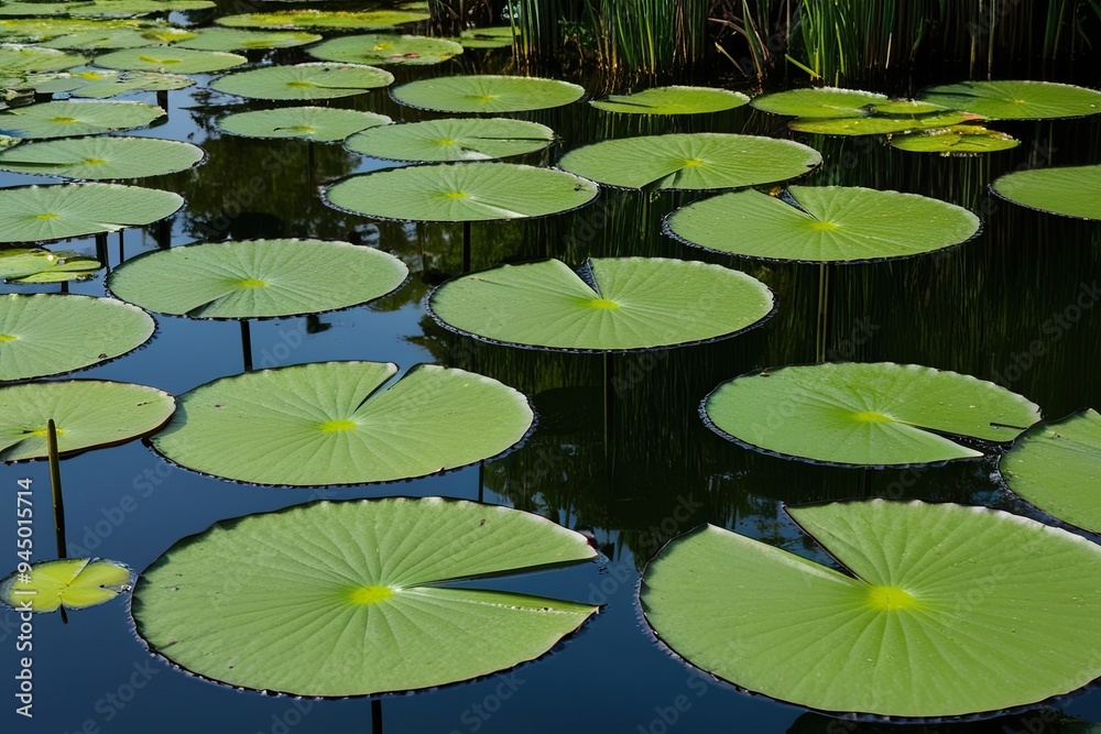 Lily Pads on Still Water: Textured Nature and Serene Aquatic Scene Lily Pads on Still Water: Textured Nature and Serene Aquatic Scene