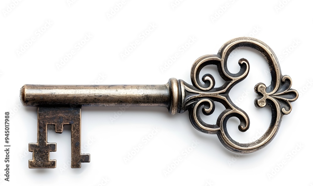 Old key isolated on white background. without shadow. Old key isolated on white background. without shadow.