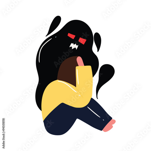 cartoon character woman depression. anxiety, frustation, sad. Sad frustrated characters set. People in anxiety, grief, depression. Frustration, sadness, sorrow emotions.