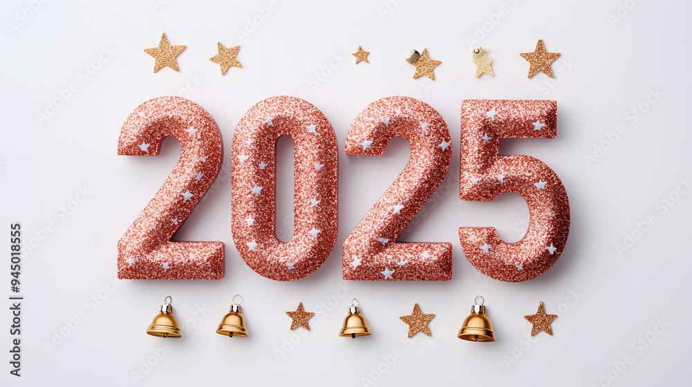 glittering 2025 with Christmas stars and bells glittering 2025 with Christmas stars and bells