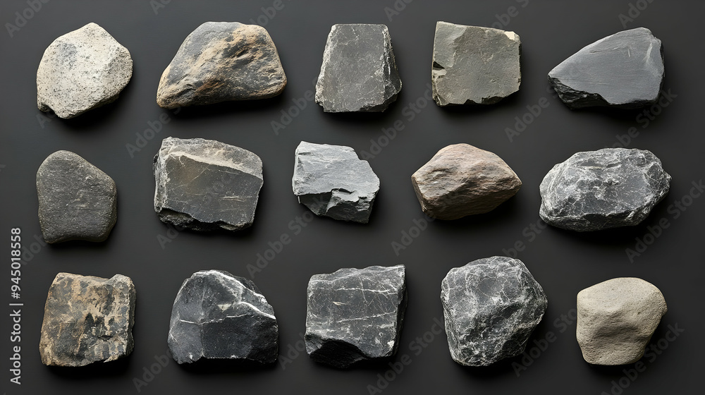 Collection of Various Stones on Black Background Collection of Various Stones on Black Background