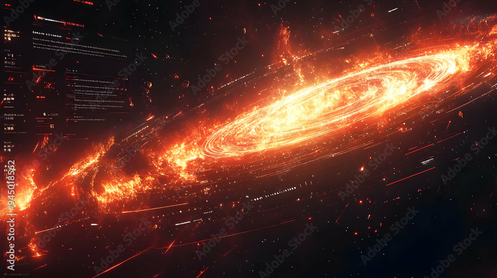 Abstract Fire Galaxy in Space with Digital Interface Abstract Fire Galaxy in Space with Digital Interface