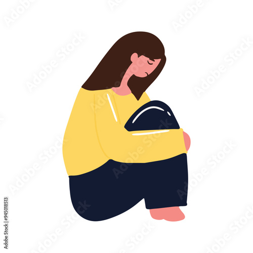 cartoon character woman depression. anxiety, frustation, sad. Sad frustrated characters set. People in anxiety, grief, depression. Frustration, sadness, sorrow emotions.