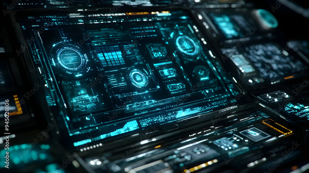 Futuristic Digital Interface with Glowing Blue Elements Futuristic Digital Interface with Glowing Blue Elements