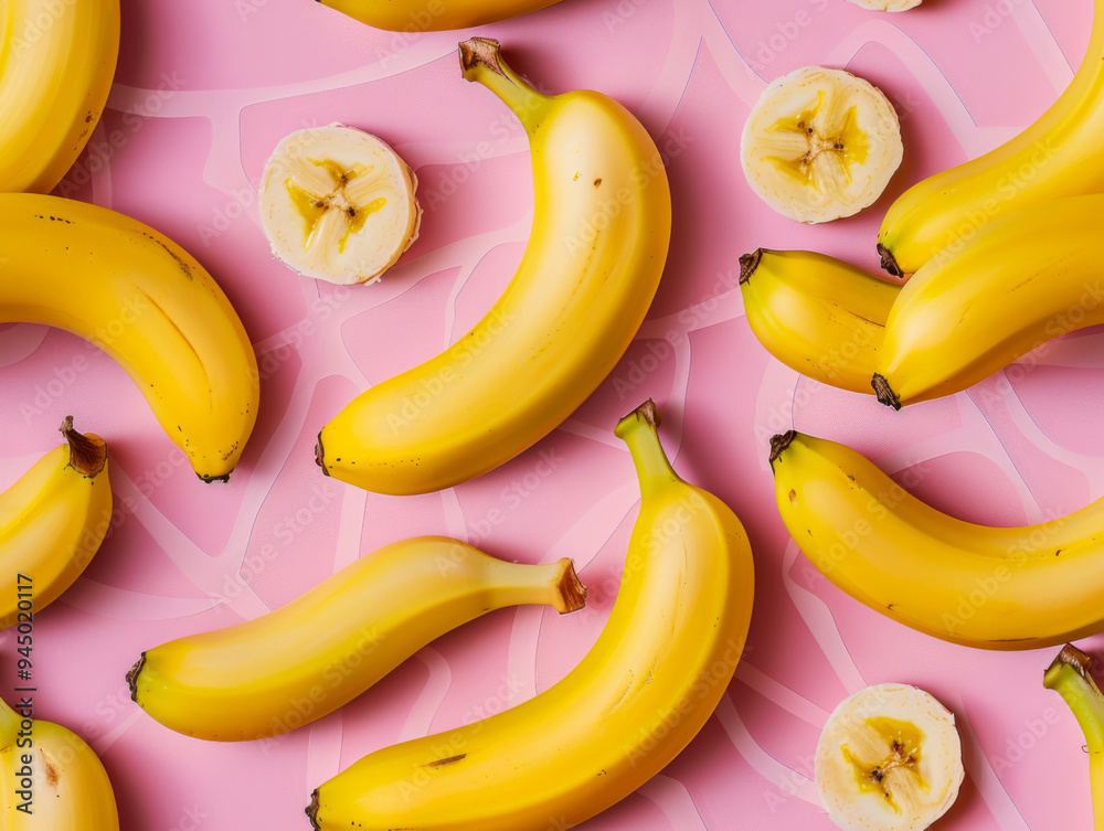 Fototapeta premium fresh banana fruit on yellow background
