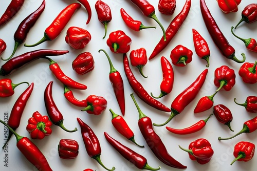 Deep Red Chili Peppers Contrasted Against a Seamless Backdrop