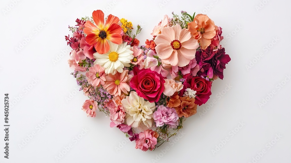 a heart made of flowers on white background a heart made of flowers on white background
