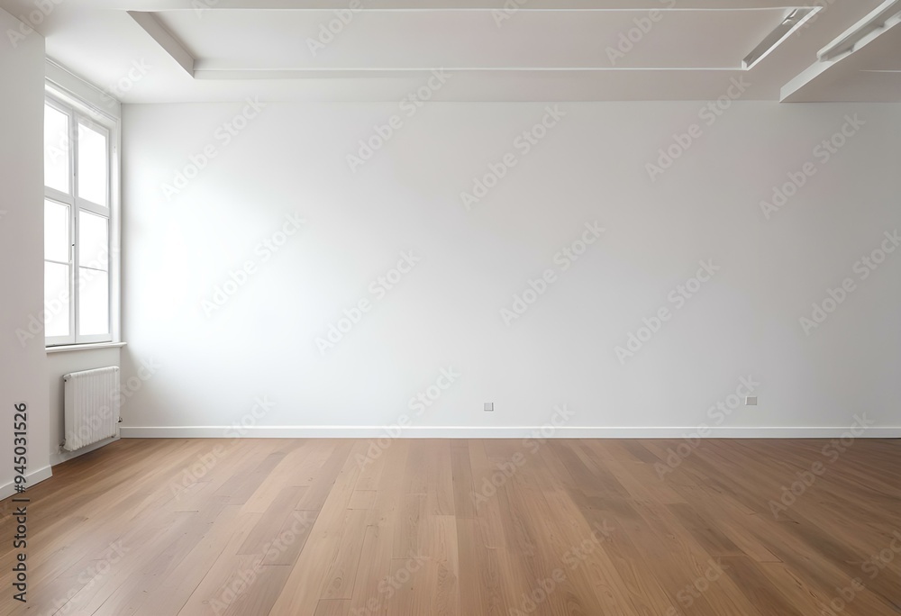 Empty room with white walls and wooden floor, minimal interior design. Empty room with white walls and wooden floor, minimal interior design.
