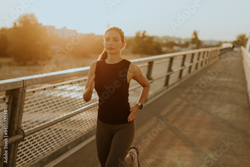 Determined runner jogs alon...