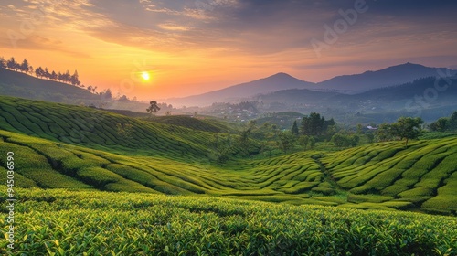 Sunrise over the Green Tea Plantation