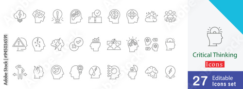 Critical Thinking modern outline icon style. with analytical mind, critical thinking mindset, logical reasoning, critical judgment, Decision-making and more stroke 