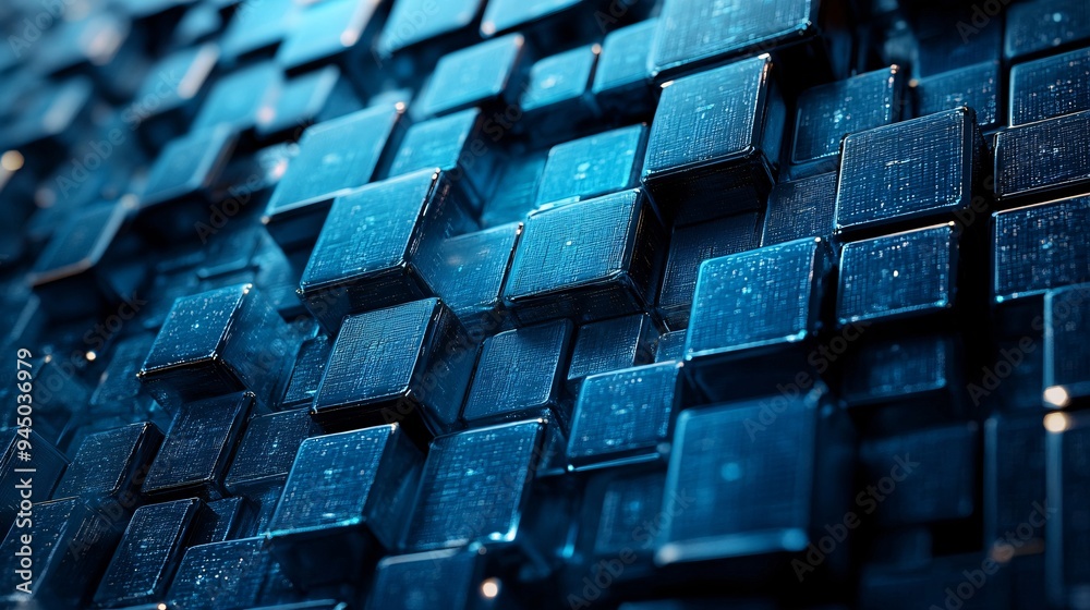 Obraz premium Close-up of interlocking blue translucent cubes creating a 3D abstract pattern.