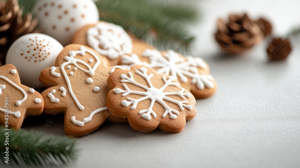 A platter of gingerbread cookies with various shapes and sizes, arranged with festive Christmas decorations, spreading holiday cheer. A platter of gingerbread cookies with various shapes and sizes, arranged with festive Christmas decorations, spreading holiday cheer.
