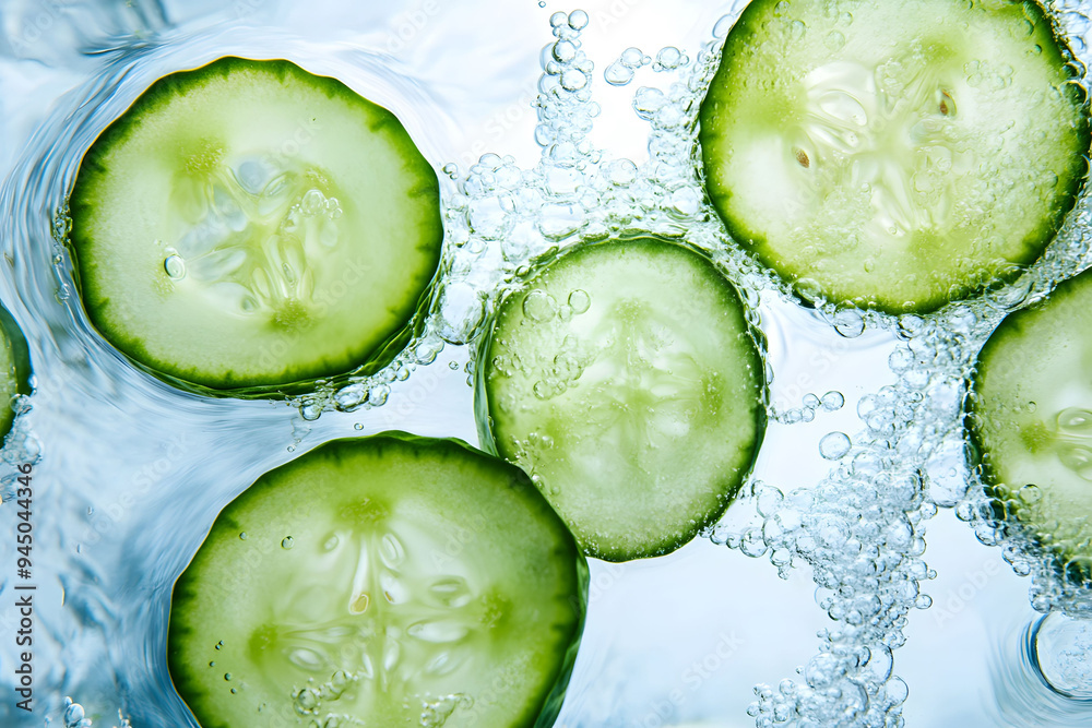 Cucumber slices submerged in crystal clear water Cucumber slices submerged in crystal clear water