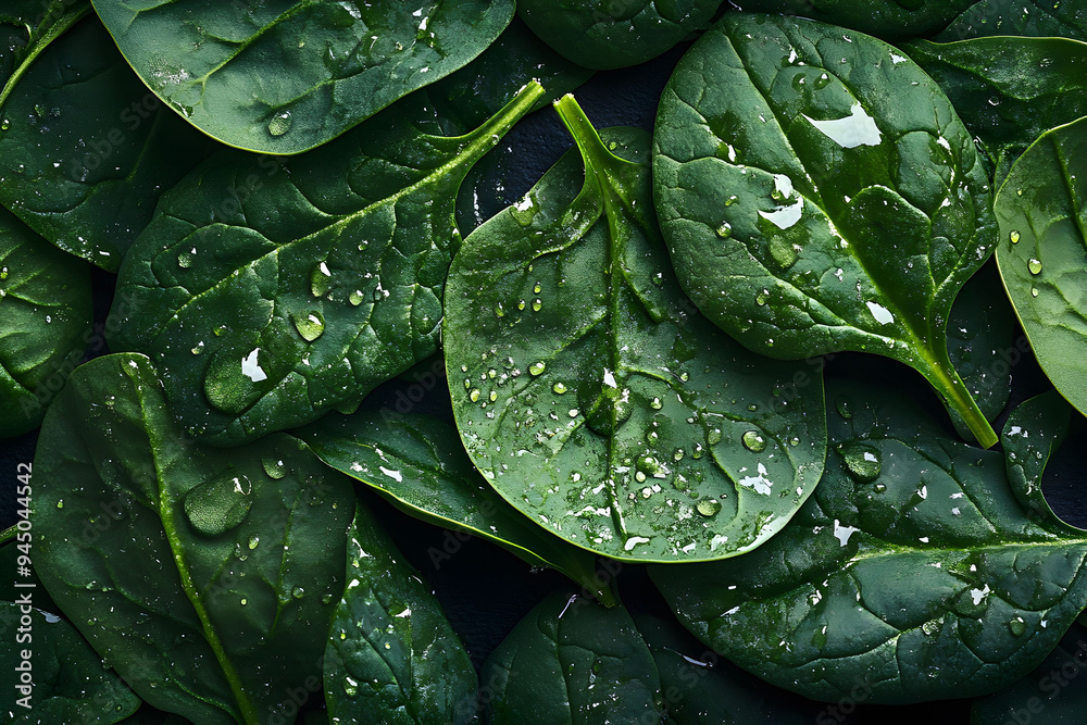 Fototapeta premium Spinach leaves layered in a flat lay