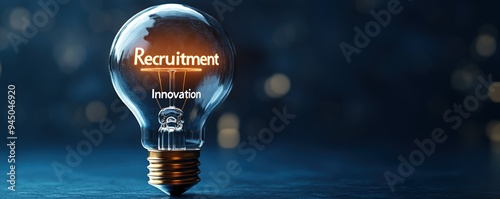 Light bulb with the words recruitment and innovation. Represents ideas and progress in the field of human resources and business.