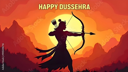 Happy Dussehra illustration, War of Lord Rama and Ravana, Vijayadashami, Navratri and Durga Puja festival of India.