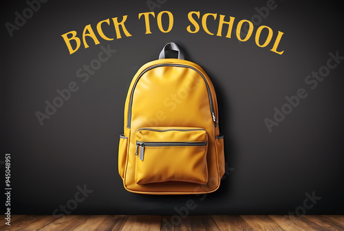 Back to school text with yellow backpack.