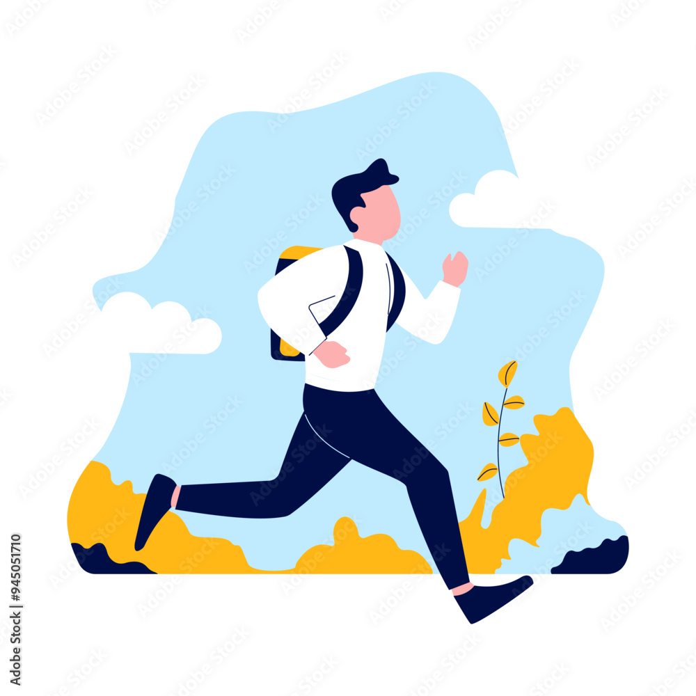 Employee Businessman Man Running Fast Go to Work with Park Background Employee Businessman Man Running Fast Go to Work with Park Background