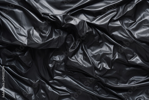 Processed collage of black cellophane garbage bag texture. Background for banner, backdrop