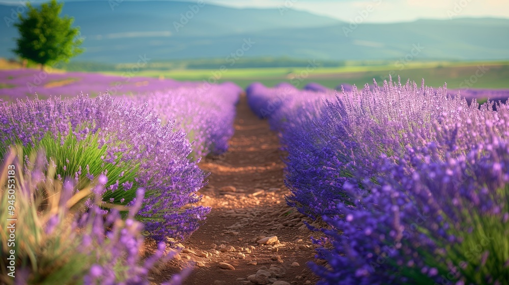 Obraz premium Lavender Field Pathway View