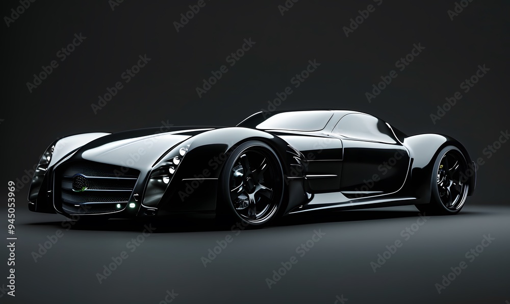 Gray modern car on black background. Gray modern car on black background.