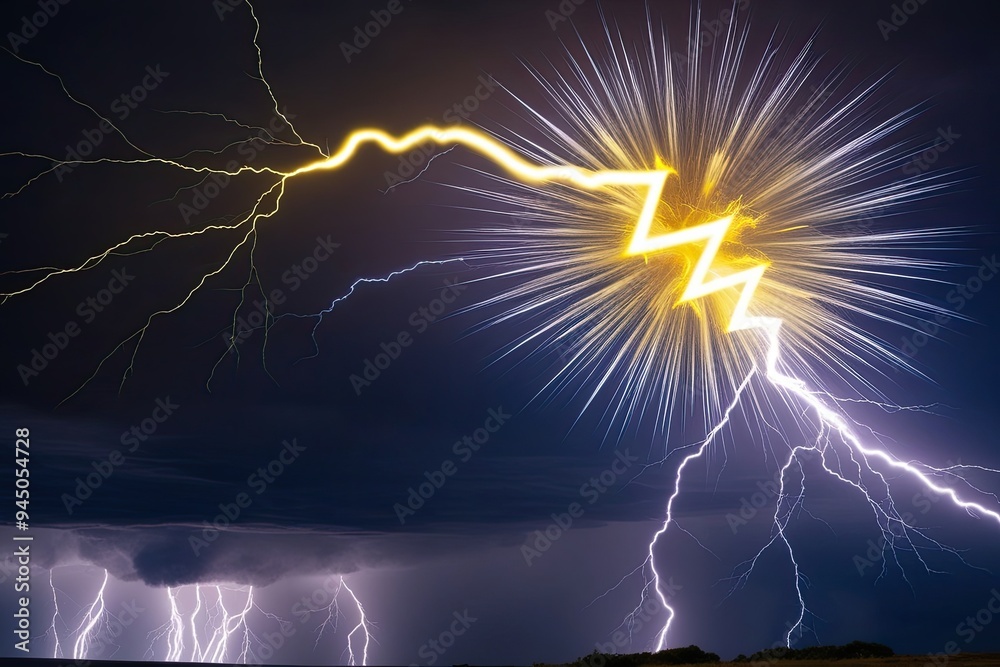 Vibrant Yellow Lightning Flare Igniting Energetic Night Storm with Stunning Thunder and Explosion Effects Vibrant Yellow Lightning Flare Igniting Energetic Night Storm with Stunning Thunder and Explosion Effects