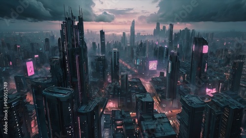 Cyberpunk-Inspired Urban Street with Glistening Reflections of Neon Signs