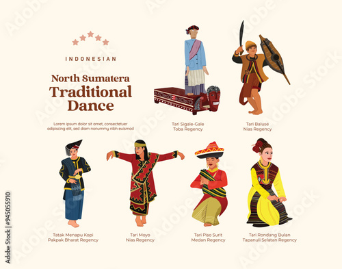 Isolated Indonesian North Sumatera flat design dancer