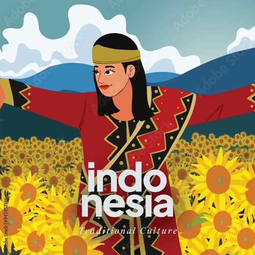 Colorful illustration dancer Indonesian Sumatera culture art photo