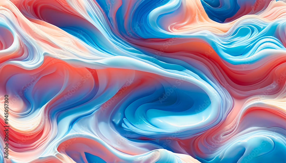 Fototapeta premium vibrant abstract swirl of blue, red and white colors reminiscent of marble patterns or liquid art, calming background